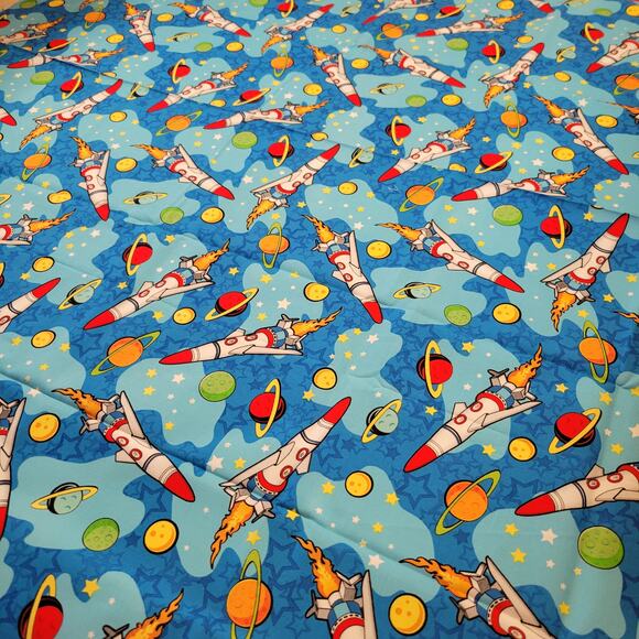 Cotton Fabric Rockets Planets Stars Space 1 Yard x 43" Hi-Fashion Fabrics - Picture 6 of 11